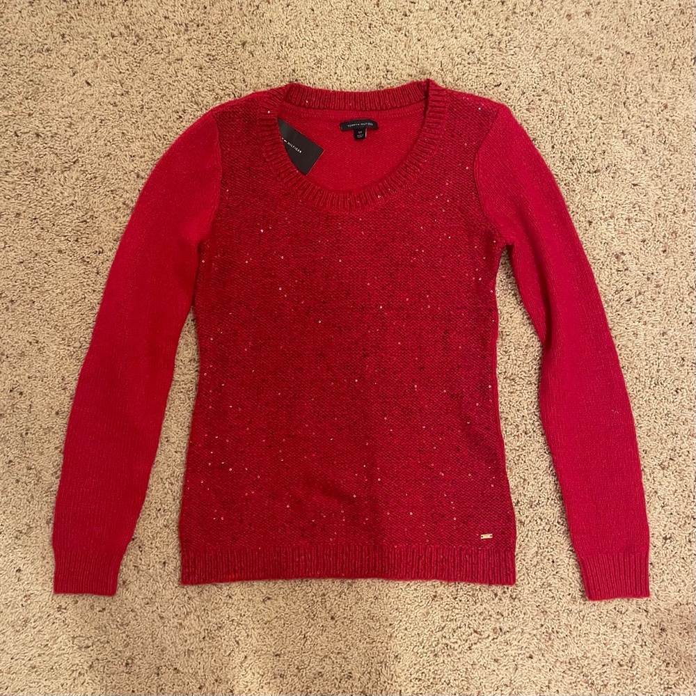 NWT size S Tommy Hilfiger red sweater with sequin detailing